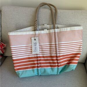 Maine Sea Bags Striped Orange and Teal large beach Tote p.m.